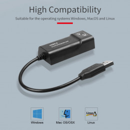 Adaptateur Ethernet USB, carte de réseau USB 2.0 vers RJ45 pour ordinateur portable Ethernet USB de 7/Win8/Win10 (Black)