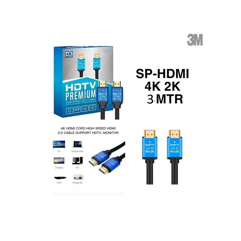 HDTV cable 3M hdmi vers hdmi 2.0 4K 3D Premium plaqué or 2160P