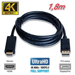 Adaptateur HDMI vers DisplayPort Convertisseur DP mâle vers HDMI mâle 1,8 m