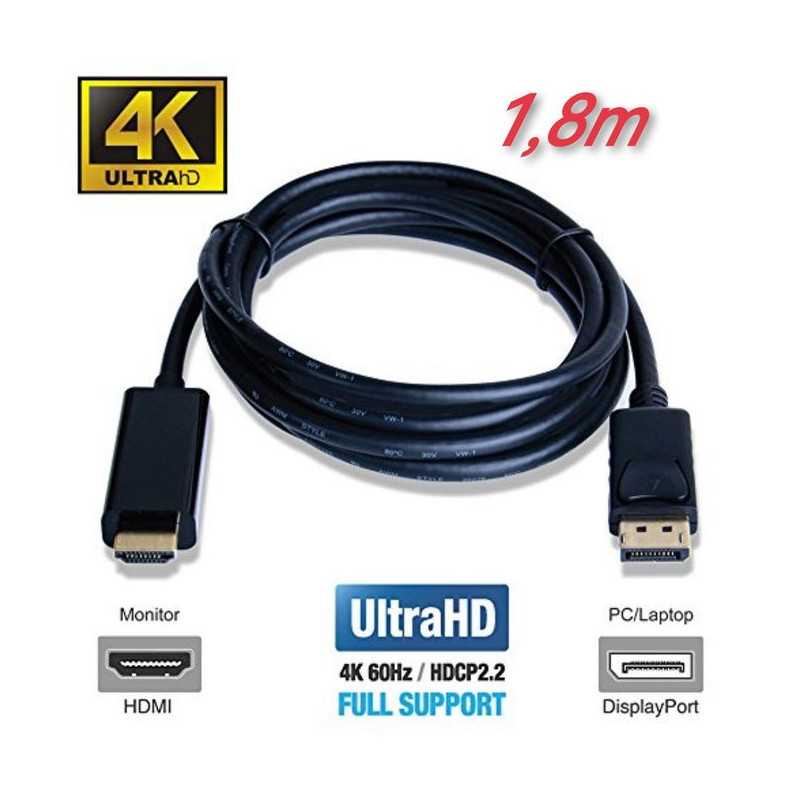 Adaptateur HDMI vers DisplayPort Convertisseur DP mâle vers HDMI mâle 1,8 m