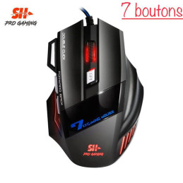 Souris Gamer SH filaire USB PC Gamer 3200 DPI réglables 7D LED Optique