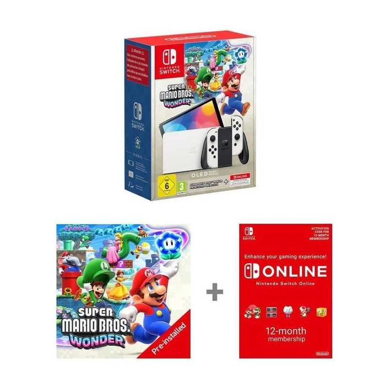 Nintendo Switch Switch™ OLED + Super Mario Bros Wonder + Code de Téléchargement - Blanc - Abonnement 1 an