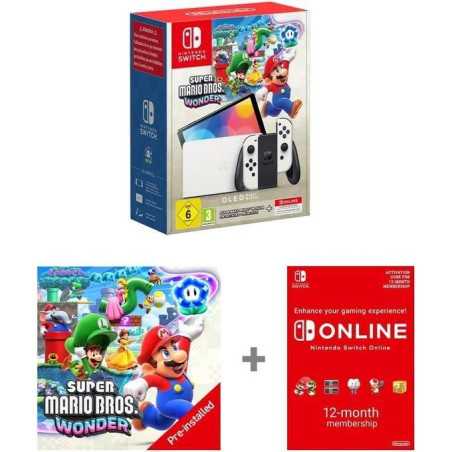 Nintendo Switch Switch™ OLED + Super Mario Bros Wonder + Code de Téléchargement - Blanc - Abonnement 1 an