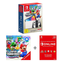 Pack Nintendo Switch OLED + Super Mario Bros Wonder + Abonnement 12 Mois Online